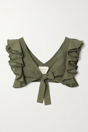 Army green Le Cercle cropped ruffled cotton and silk-blend faille top | ARTCLUB | NET-A-PORTER