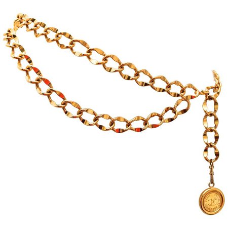 Chanel Gold Tone Metal Belt w/ Iconic CC Medallion For Sale at 1stdibs
