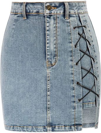 Amazon.com: Kate Kasin Women Casual Mini Denim Skirt High Waist Lace Up Short Jean Skirt Blue XL : Clothing, Shoes & Jewelry