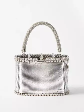 Holli Groovy crystal-embellished chainmail clutch Silver Rosantica | MATCHESFASHION FR