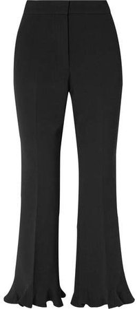 Cropped Ruffled Wool-blend Flared Pants - Black