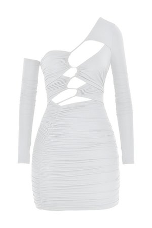 'Flame' White Jersey Asymmetric Cutout Mini Dress - Mistress Rock