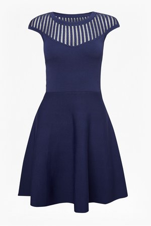 French Connection — Rose Crepe Fit and Flare Dress in Indigo