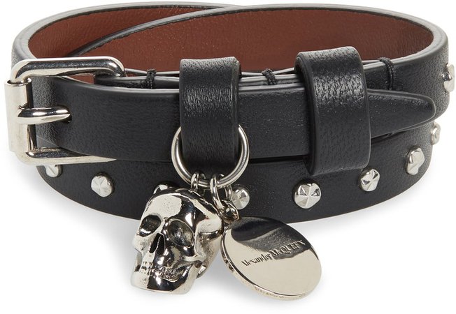 Studded Leather Double Wrap Bracelet