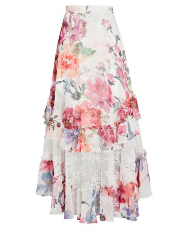 PatBO Lace-Trimmed Floral Maxi Skirt | INTERMIX®