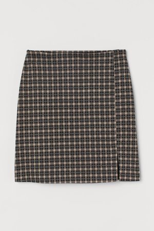 Fitted Jersey Skirt - Beige/black checked - Ladies | H&M US