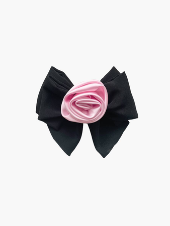 pink and black rosette hair bow