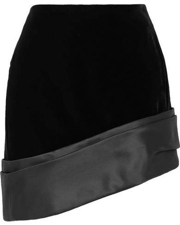 Asymmetric Silk-satin Trimmed Velvet Mini Skirt - Black