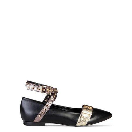 Flats | Shop Women's Made In Italia Black Ankle Strap Flats at Fashiontage | ANTONELLA_NERO-ORO-CDF-237532