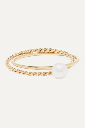 Gold Crisscross 14-karat gold pearl ring | Poppy Finch | NET-A-PORTER