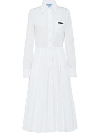 White Prada Pleated Shirt Dress | Farfetch.com