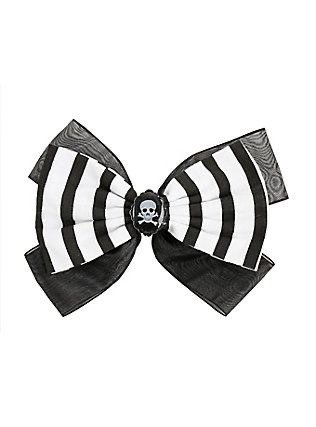 black & white striped skull bow