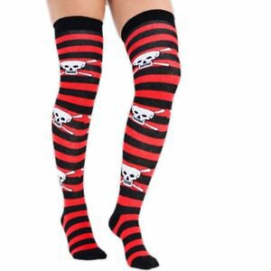 Halloween Skull Striped Socks Womens Over the Knee High Fancy Long Stocking New | eBay