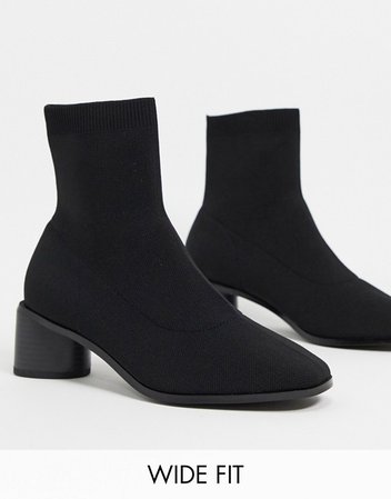 ASOS DESIGN Wide Fit Radley knitted heeled sock boots in black | ASOS