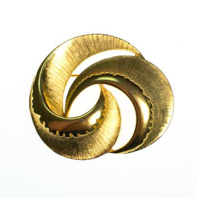 Vintage Mid Century Modern Gold Swirl Brooch, Brushed and Shiny Gold T - Vintage Meet Modern