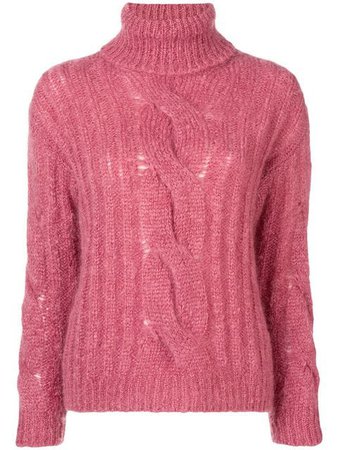 Max Mara Cable-Knit Mohair-Blend Turtleneck Sweater In Pink | ModeSens