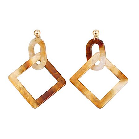 Geometric Acrylic Drop Earrings, Marble Oval and Rectangle Linked Acrylic Dangle Earrings, Brown: Clothing