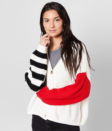 Willow & Root Color Block Cardigan Sweater - Women's Sweaters in Red White Black | Buckle