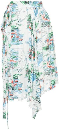beach print paper-bag skirt