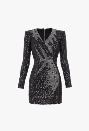 Short Black And Silver Sequin Embroidered Dress for Women - Balmain.com