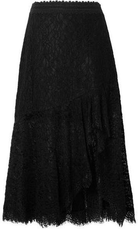 Alice Olivia - Olimpia Crochet-trimmed Asymmetric Corded Lace Midi Skirt - Black