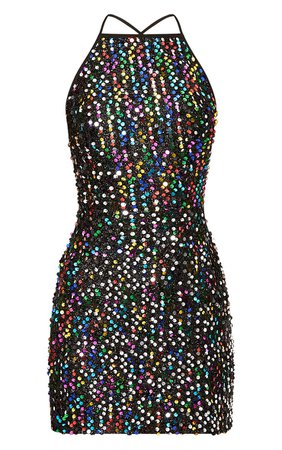 Kerstin Multi Halterneck Sequin Shift Dress | PrettyLittleThing USA