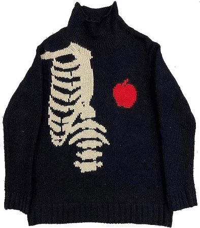 Ponitrack Y2k Aesthetic Skeleton High Collar Sweater Sleeve Printed Casual Oversized Sweatshirt Pullover at Amazon Women’s Clothing store