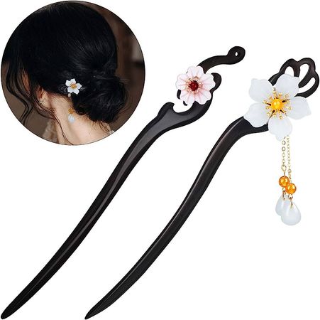 Amazon.com : 2 Pieces Chinese Japanese Style Hair Sticks Flower Wooden Hair Chopsticks Retro Flower Decor with Tassel Wooden Handmade Hairpin Hair Accessories for Women Girls Long Hair : Beauty & Personal Care
