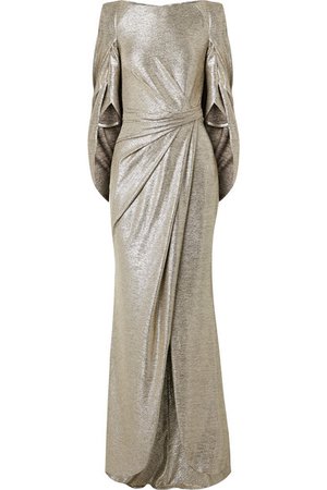 Talbot Runhof | Socrates cape-effect draped metallic stretch-jersey gown | NET-A-PORTER.COM
