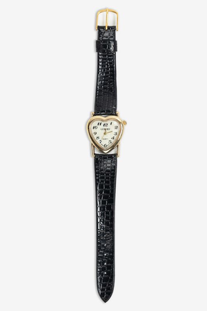 black leather vintage heart face watch