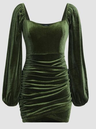 Green velvet long sleeve dress