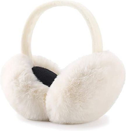 LCXSHYE Winter Ear muffs Faux Fur Warm Earmuffs Cute Foldable Outdoor Ear Warmers For Women Girls (White) at Amazon Women’s Clothing store