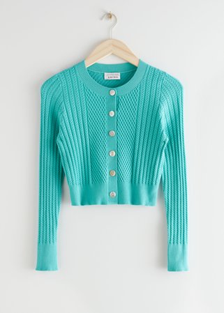Button Up Cable Knit Cardigan - Turquoise - Cardigans - & Other Stories