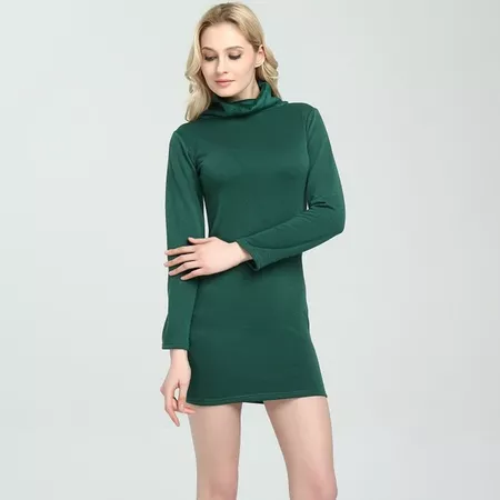 WKOUD Turtleneck Dress For Women Winter Thicken Warm Black Dress Fleeces Mini Green Solid Red Dresses Casual Hot Vestidos L8110-in Dresses from Women's Clothing on Aliexpress.com | Alibaba Group