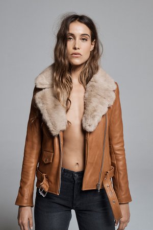 WHISKEY EASY RIDER W/ REMOVABLE NUDE FAUX FUR COLLAR — Understated Leather