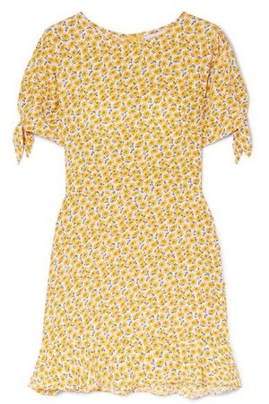 FAITHFULL THE BRAND Daphne Bow-detailed Floral-print Crepe Mini Dress In Yellow