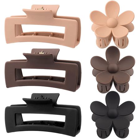 Amazon.com : 6 Pack 4.1 Inche Large Rectangle Hair Claw Clips Matte Flower Hair Clips, for Women Thin Thick Curly Hair, Neutral Colors : Beauty & Personal Care