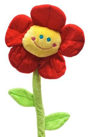 Smiling Flower Toy With Green Leaves Isolated On White Stock Photo, Picture And Royalty Free Image. Image 11876866.