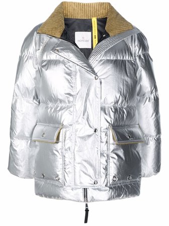 Shop Moncler Genius logo-patch metallic puffer jacket with Express Delivery - FARFETCH