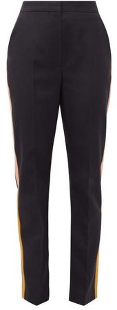Colwyn Satin Trimmed Wool Twill Tailored Trousers - Womens - Navy