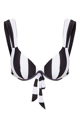 Black & White Stripe Cupped Bikini Top | PrettyLittleThing