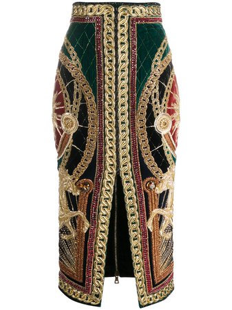 Balmain Beaded Embroidery Pencil Skirt - Farfetch