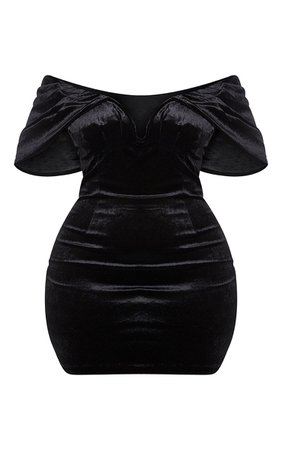 *clipped by @luci-her* Plus Black Velvet V Bar Bodycon Dress | PrettyLittleThing USA