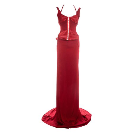 Gucci by Tom Ford red silk corseted trained evening dress, fw 2003 For Sale at 1stDibs
