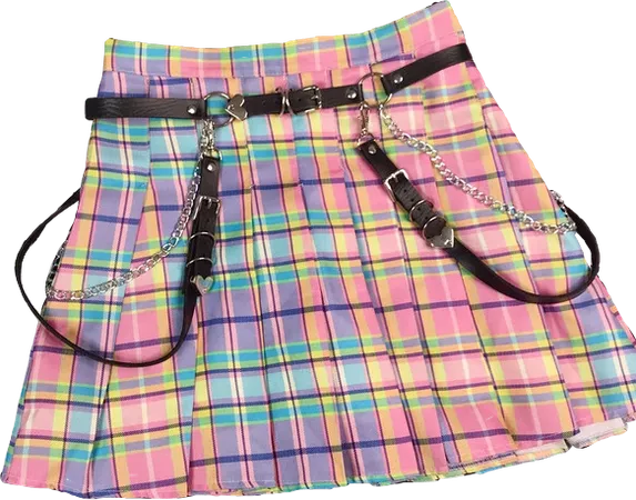 pink purple checkered plaid clothes skirt leather belt...