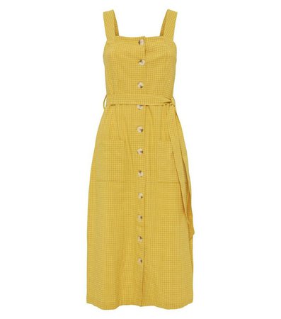 Yellow Grid Button Up Midi Dress | New Look