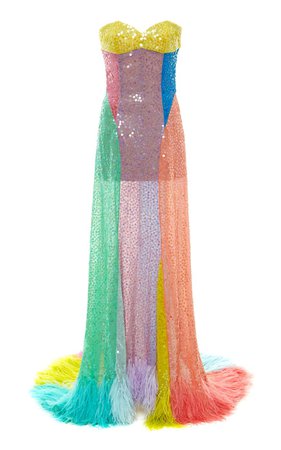 Feather-Trim Multi-Toned Sequin Gown by The Attico | Moda Operandi