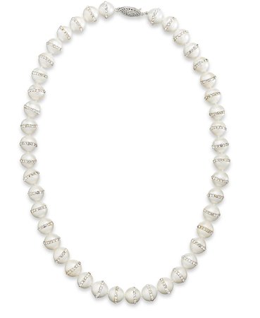 Macy's Sterling Silver Cultured Freshwater Pearl and Crystal Halo Necklace