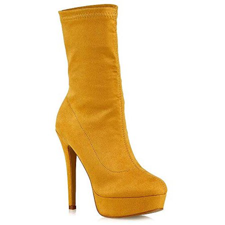 Amazon.com | ESSEX GLAM Womens High Rise Stretch Calf Platform Shoes Booties Ladies Pull On Sock Ankle Boots | Mid-Calf