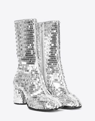 NEW RARE MAISON Margiela Tabi silver sequin mirror boots split toe size 40 - $800.00 | PicClick